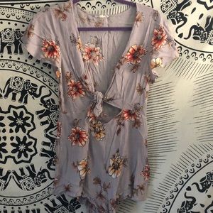 Deep v floral romper